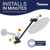 Installation 12 Inch Adjustable Shower Arm Extension V3 12 Inch / Matte Black - The Shower Head Store