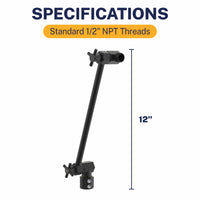 Specifications 12 Inch Adjustable Shower Arm Extension V3 12 Inch / Matte Black - The Shower Head Store