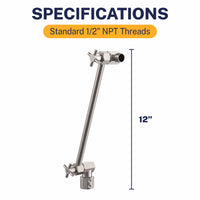 Specifications 12 Inch Adjustable Shower Arm Extension V3 12 Inch / Brushed Nickel - The Shower Head Store