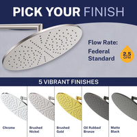 Finishes 12 Inch Rain Shower Head Brushed Nickel / 2.5 - The Shower Head Store