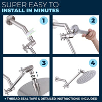 Adjustable Shower Arm Extension 12 Inch Adjustable Shower Arm with 8 Inch Rain Shower Head Brushed Nickel / 12 Inch / 2.5 GPM 1.75 GPM - The Shower Head Store