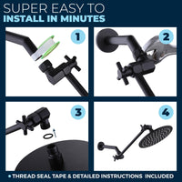 Adjustable Shower Arm Extension Pipe Raise or Lower Shower Head Height 12 Inch Adjustable Shower Arm with 8 Inch Rain Shower Head Matte Black / 12 Inch / 2.5 GPM 1.75 GPM - The Shower Head Store