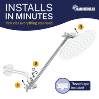 Installation 16 Inch Extra Long Adjustable Shower Arm Extension Pipe Raise or Lower Shower Head Height High Quality Metal Construction Chrome 16 Inch / Chrome - The Shower Head Store