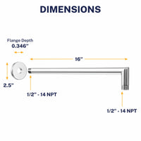 Dimensions J-Shaped Overhead Shower Arm Chrome - The Shower Head Store