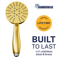 Built to Last All Metal 3-Spray Handheld Shower Head, Handshower Only Brushed Gold / 2.5 GPM Brushed Gold / 1.75 GPM - The Shower Head Store