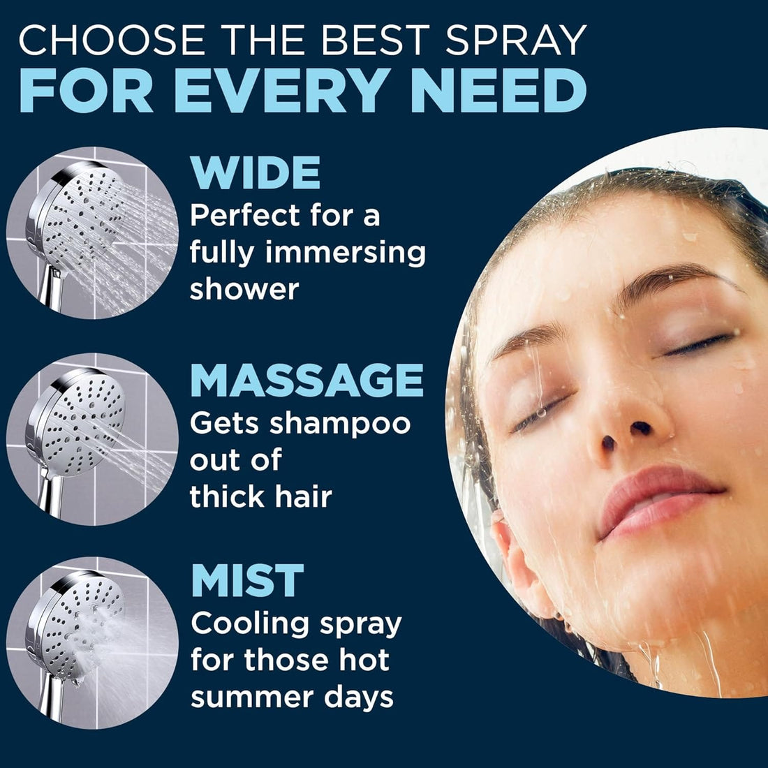Spray Settings All Metal 3-Spray Handheld Shower Head with Hose High Pressure Massage Nozzles with 2.5 GPM Flow Rate Polished - Chrome - The Shower Head Store 2.5 / Chrome