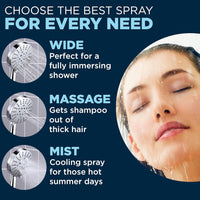 Spray Settings All Metal 3-Spray Handheld Shower Head with Hose High Pressure Massage Nozzles with 2.5 GPM Flow Rate Polished - Chrome - The Shower Head Store 2.5 / Chrome