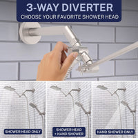 3-Way Diverter Square Dual Shower Head Set Brushed Nickel / 2.5 - The Shower Head Store