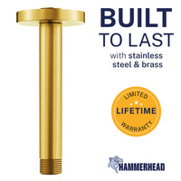 Built to Last Straight Shower Arm Brushed Gold / 6 Inch - The Shower Head Store