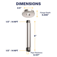 Dimensions Straight Shower Arm Brushed Nickel / 6 Inch - The Shower Head Store