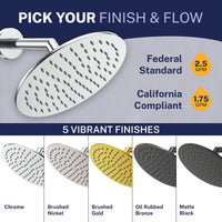 Finish and Flow Metal 8 Inch Rain Shower Head Rainfall Showerhead Chrome / 2.5 GPM Chrome / 1.75 GPM - The Shower Head Store