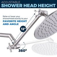 Adjust Shower Head Height 12 Inch Adjustable Shower Arm with 8 Inch Rain Shower Head Brushed Nickel / 12 Inch / 2.5 GPM 1.75 GPM - The Shower Head Store
