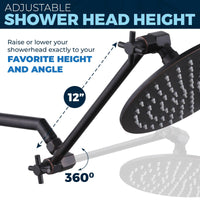 Adjust Shower Head Height 12 Inch Adjustable Shower Arm with 8 Inch Rain Shower Head Matte Black / 12 Inch / 2.5 GPM 1.75 GPM - The Shower Head Store