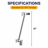 Specifications 12 Inch Adjustable Shower Arm Extension Pipe Raise or Lower Shower Head Height High Quality Metal Construction Chrome 12 Inch / Chrome - The Shower Head Store