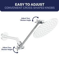 Easy to Adjust 12 Inch Adjustable Shower Arm Extension Pipe Raise or Lower Shower Head Height High Quality Metal Construction Chrome 12 Inch / Chrome - The Shower Head Store