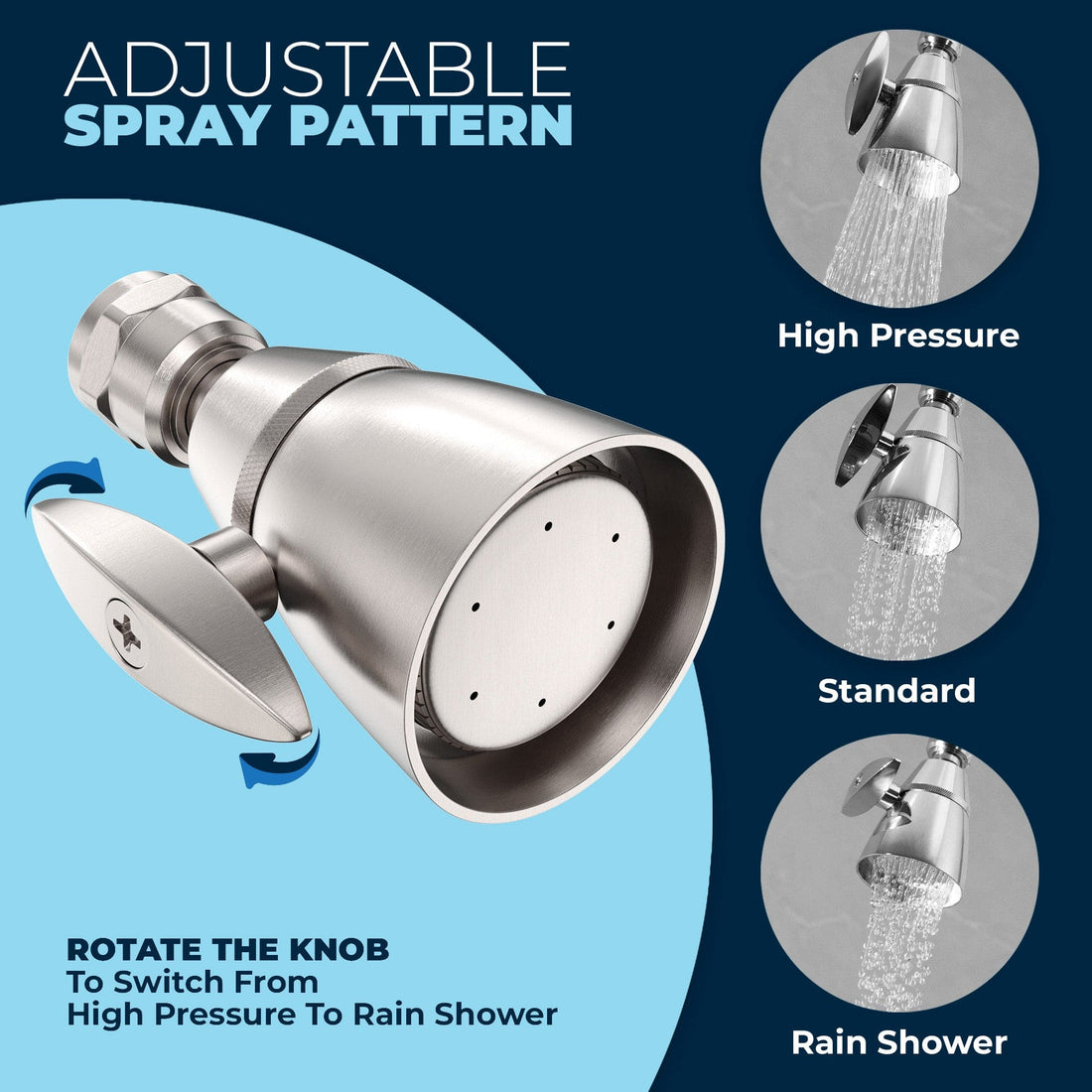 Adjustable Spray Pattern All Metal 2-Inch High Pressure Shower Head Set - Complete Shower System with Valve and Trim Brushed Nickel  / 2.5 - The Shower Head Store