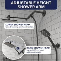 Shower Arm Extension Square Dual Shower Head Set Matte Black / 2.5 - The Shower Head Store