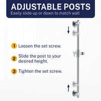 Adjustable Posts All Metal Shower Slide Bar for Hand Held Shower Heads Chrome - The Shower Head Store