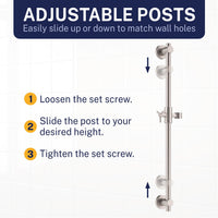 Adjustable Posts All Metal Shower Slide Bar for Hand Held Shower Heads Brushed Nickel - The Shower Head Store