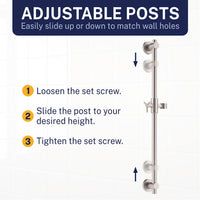 Adjustable Posts ALL Metal Shower Slide Bar with Hand Held Shower Head & Hose Brushed Nickel / 2.5 GPM Brushed Nickel / 1.75 GPM - The Shower Head Store