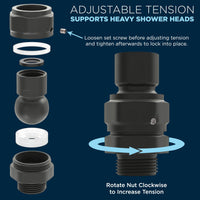 Adjustable Tensions Shower Swivel Adapter Supports Heavy Shower Heads Matte Black - The Shower Head Store