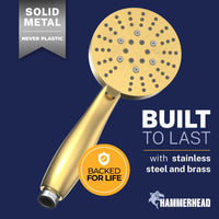 Built to Last All Metal 3-Spray Handheld Shower Head, Handshower Only Brushed Gold / 2.5 - The Shower Head Store