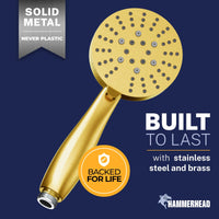 Built to Last All Metal 3-Spray Handheld Shower Head, Handshower Only Brushed Gold / 2.5 GPM Brushed Gold / 1.75 GPM - The Shower Head Store