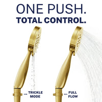 One Push Feature Main Image Trickle Valve Installed to Handheld Shower Head Brushed Gold - The Shower Head Store
