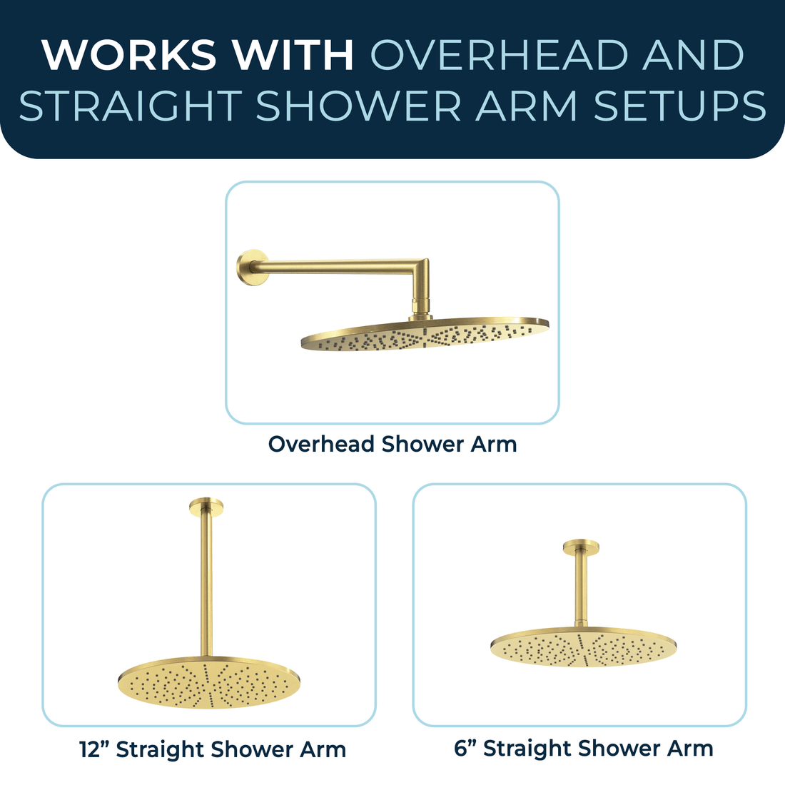 Compatibility 12 Inch Rain Shower Head Brushed Gold / 2.5 - The Shower Head Store