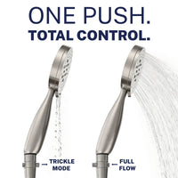 Flow Control Trickle Valve Installed to Handheld Shower Head Brushed Nickel - The Shower Head Store