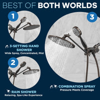 Best of Both Worlds All Metal Dual Shower Head with Adjustable Arm - Complete Shower System with Valve and Trim Oil Rubbed Bronze / 2.5 GPM - The Shower Head Store