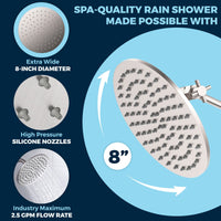 Rain Shower Head 3-Spray Dual with Adjustable Arm Brushed Nickel / 2.5 GPM - The Shower Head Store