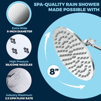 Rain Shower Head 3-Spray Dual with Adjustable Arm Chrome / 2.5 GPM - The Shower Head Store