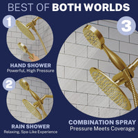 Best of Both Worlds 3-Spray Dual Shower Head Brushed Gold / 1.75 GPM - The Shower Head Store