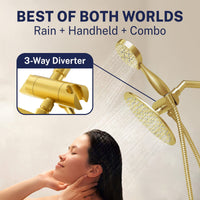 Best of Both Worlds 3-Spray Dual Shower Head Brushed Gold / 1.75 GPM - The Shower Head Store