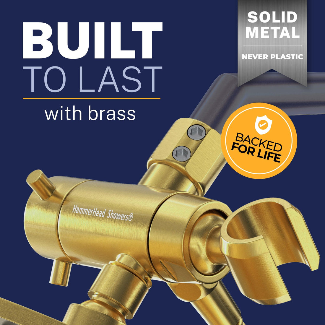 Built to Last Solid Brass 3-Way Diverter With Handheld Shower Holder Brushed Gold - The Shower Head Store