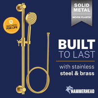 Built to Last ALL Metal Shower Slide Bar with Hand Held Shower Head & Hose Brushed Gold - The Shower Head Store
