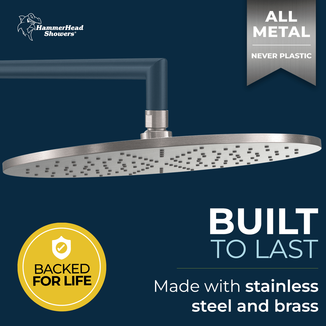 Built to Last 12 Inch Rain Shower Head Brushed Nickel  / 2.5 - The Shower Head Store