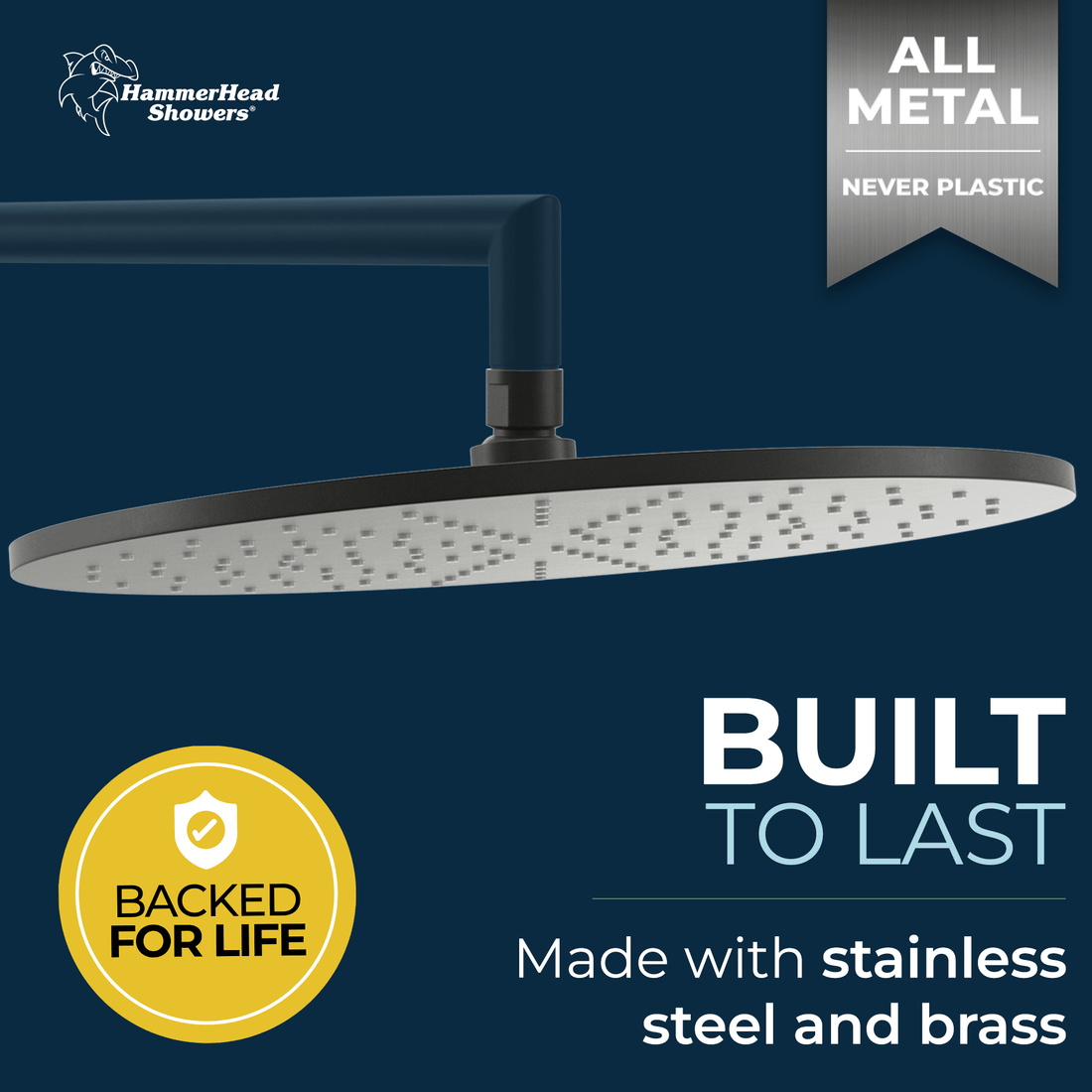 Built to Last 12 Inch Rain Shower Head Matte Black  / 2.5 - The Shower Head Store