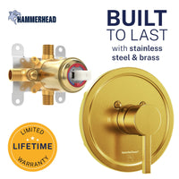 Built to Last Valve and Trim - All Metal 1-Handle Tub and Shower Valve with Trim Kit Brushed Gold - The Shower Head Store