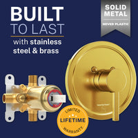 Built to Last with Stainless Steel and Brass cUPC Certified - All Metal 1-Handle Tub and Shower Valve with Trim Kit Brushed Gold - The Shower Head Store