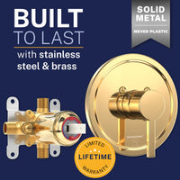 Built to Last with Stainless Steel and Brass cUPC Certified - All Metal 1-Handle Tub and Shower Valve with Trim Kit Polished Brass - The Shower Head Store