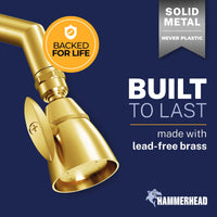 Built to Last All Metal 2-Inch High Pressure Shower Head 2.5 GPM Brushed Gold / 2.5 GPM Brushed Gold / 1.75 GPM - The Shower Head Store