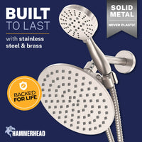 Built to Last All Metal 3-Spray Dual Shower Head Combo Brushed Nickel / 2.5 GPM - The Shower Head Store