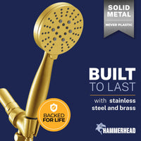 Built to Last 3-Spray Handheld Shower Head Set Brushed Gold / 2.5 GPM Brushed Gold / 1.75 GPM - The Shower Head Store