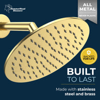 Built to Last 8 Inch Round Rain Shower Head Brushed Gold / 2.5 - The Shower Head Store