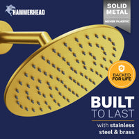 Built to Last 8 Inch Round Rain Shower Head Brushed Gold / 2.5 GPM Brushed Gold / 1.75 GPM - The Shower Head Store