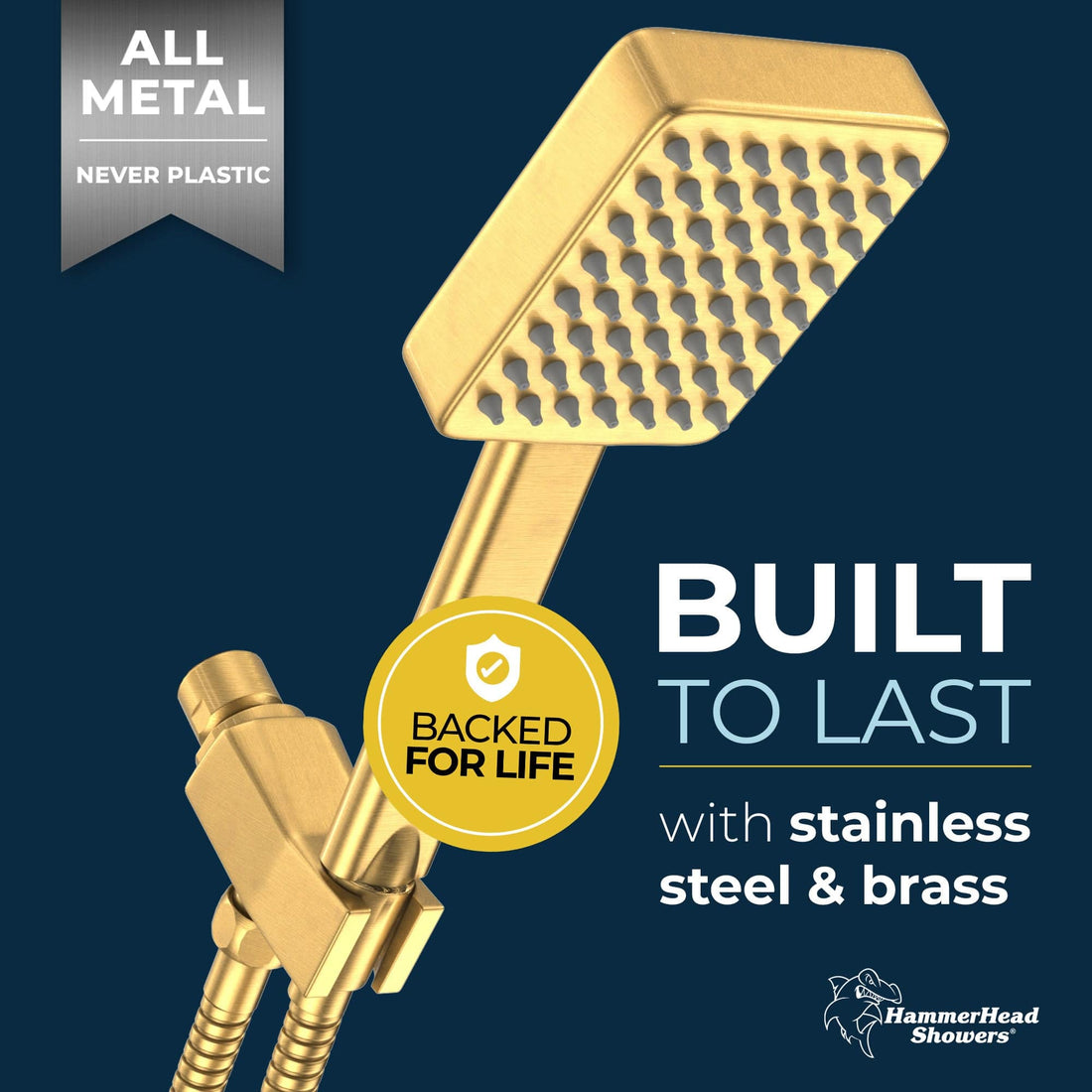 Built to Last Handheld Square Shower Head Set Brushed Gold  / 2.5 - The Shower Head Store
