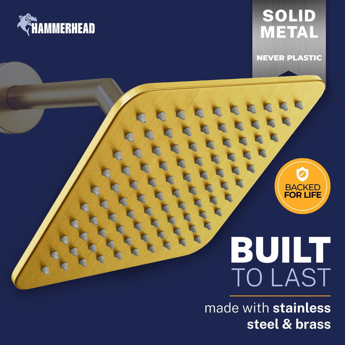 Built to Last Square Rain Shower Head Brushed Gold / 2.5 - The Shower Head Store