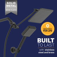 Built to Last Square Dual Shower Head Set Matte Black / 2.5 - The Shower Head Store